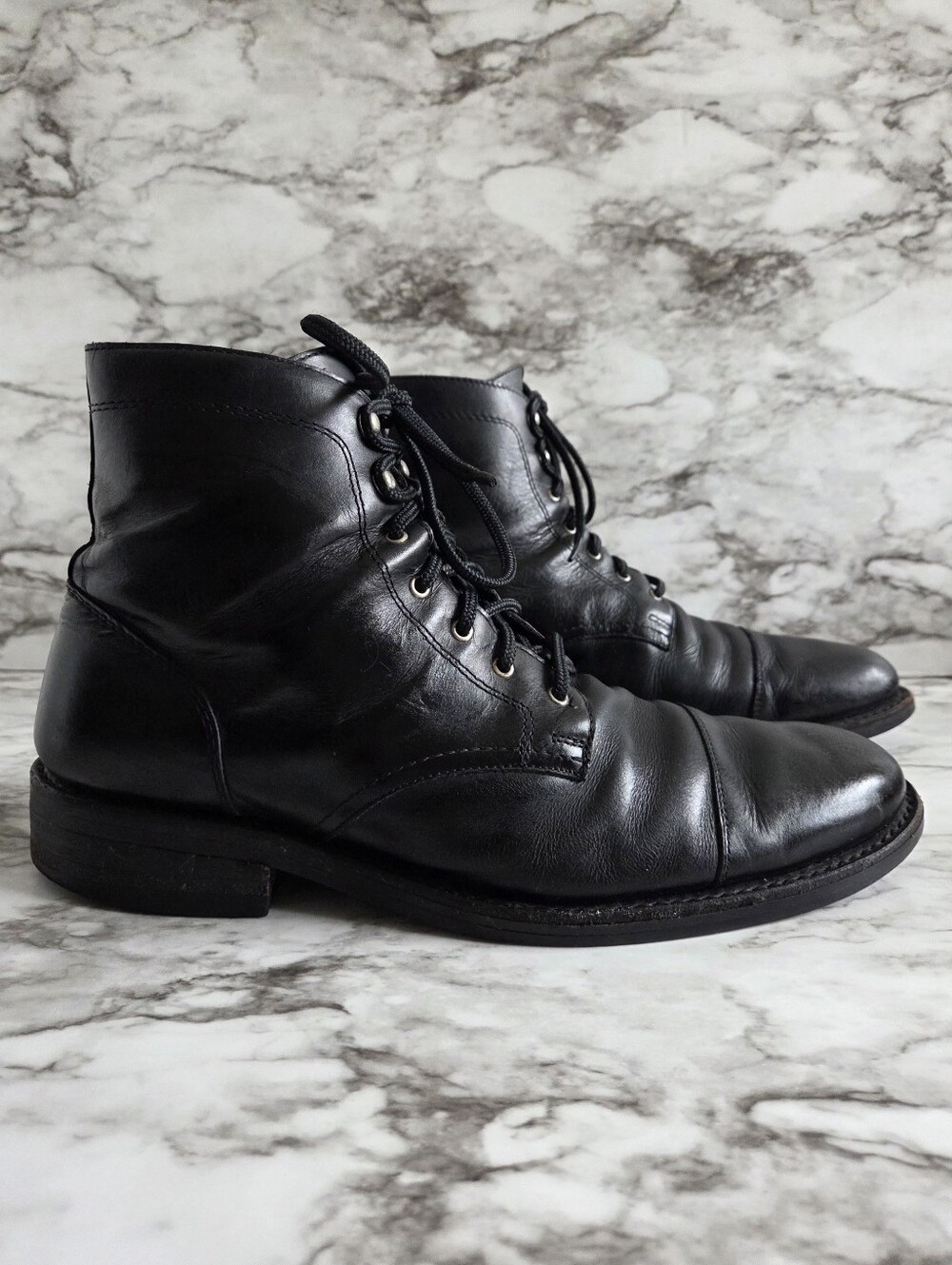 Wolverine Black Leather Lace-Up Boots With Cap Toe, Size 11 Regular Width